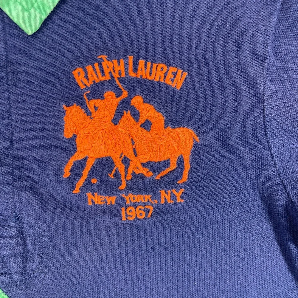 Ralph Lauren Kids Large The Skinny Navy Green Stripe‎ Polo Shirt